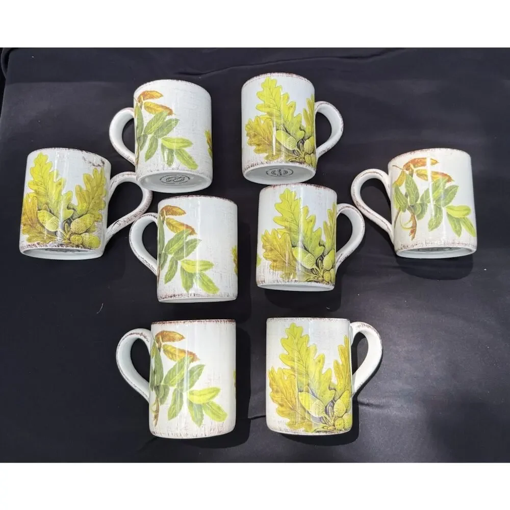 8 Sur La Table Acorn & Fig Coffee Tea Mugs made in Italy Fall Thanksgiving Mint!